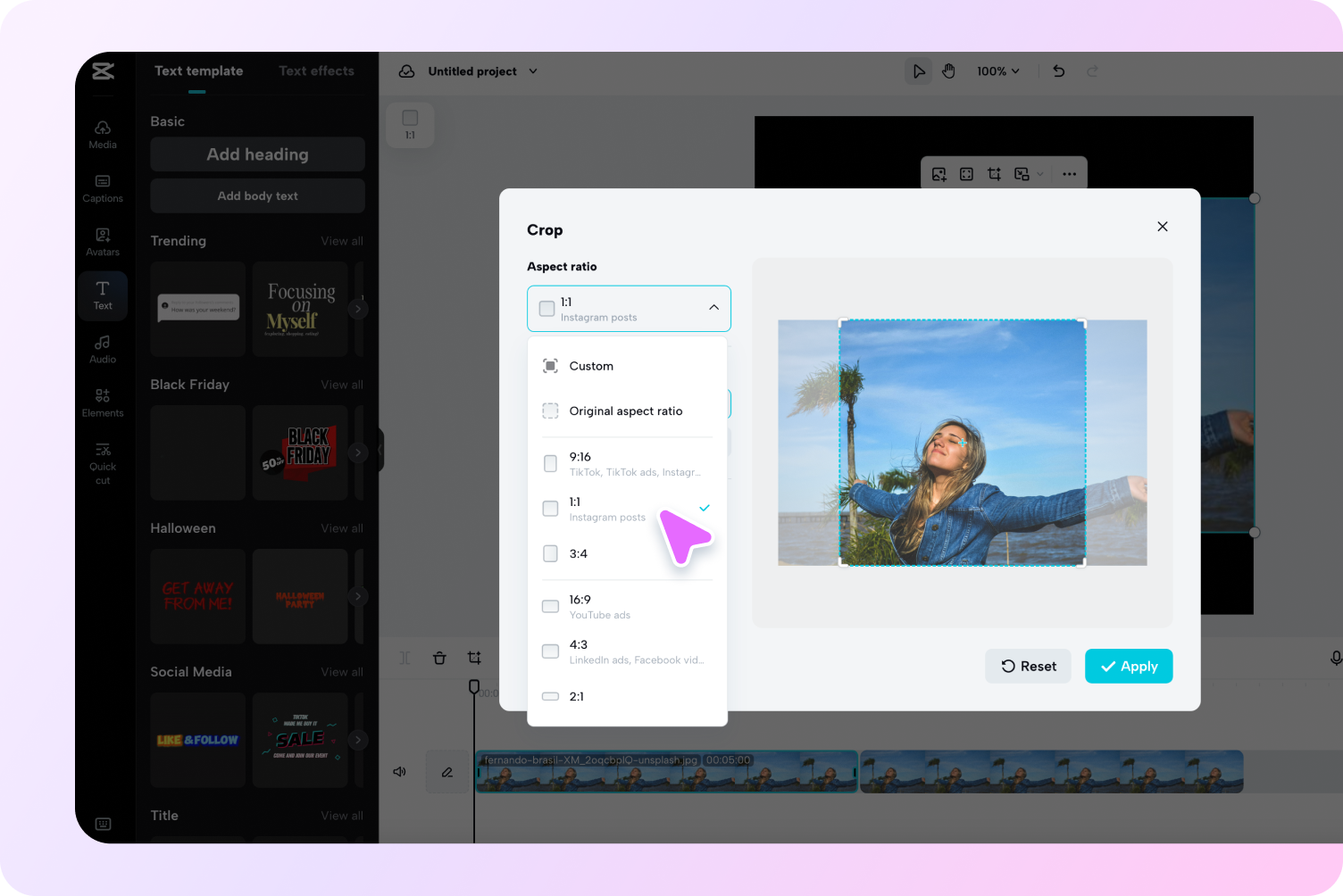 เลือกอัตราส่วนภาพที่คุณต้องการ